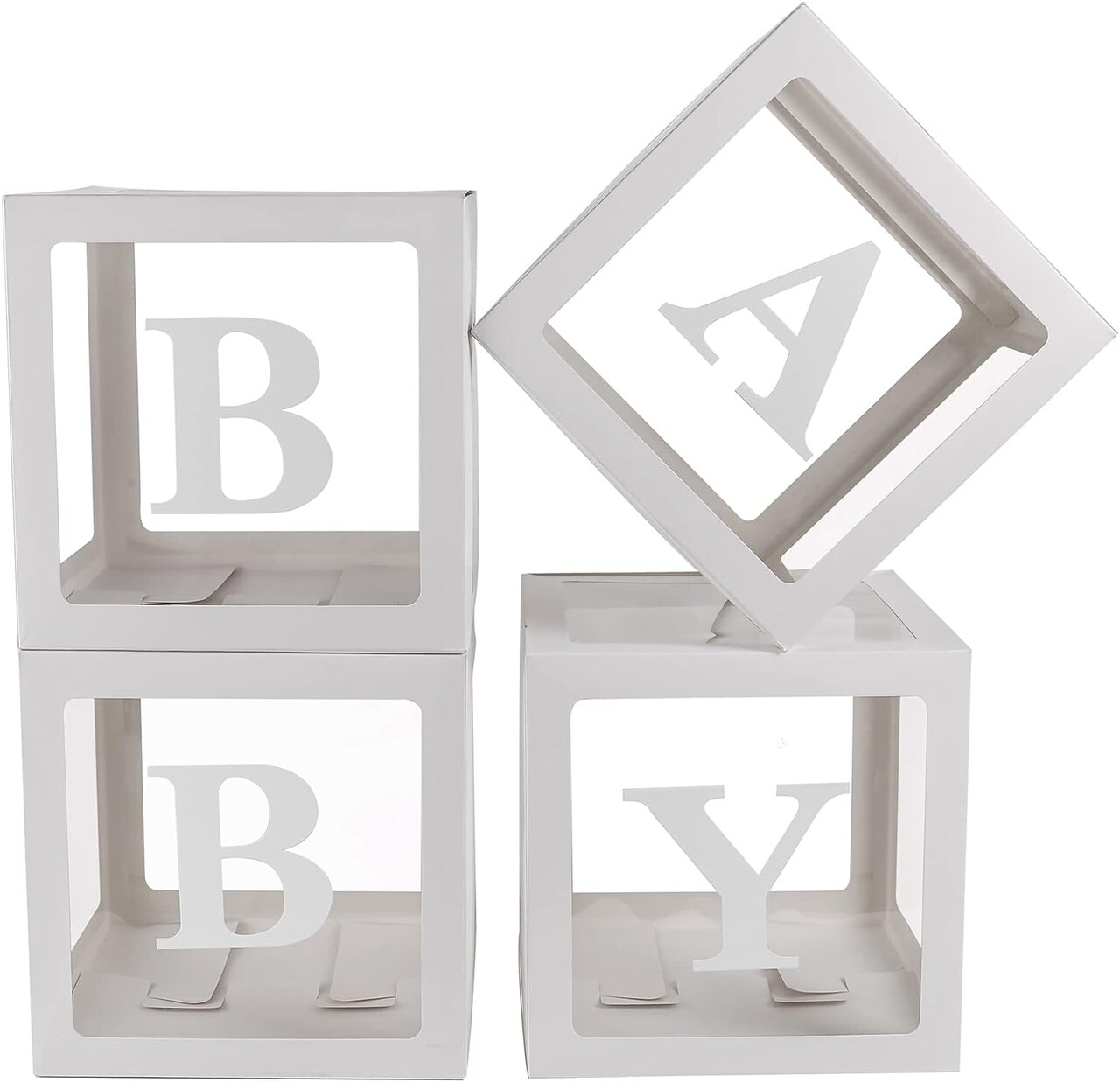Baby Boxes with Letters for Baby Shower, Clear Baby Shower Decorations,Ballon Baby Blocks,Baby Shower Birthday Party,Gender Reveal,Reusable Favors In Giftbox, Baby Blocks(4Pcs White)